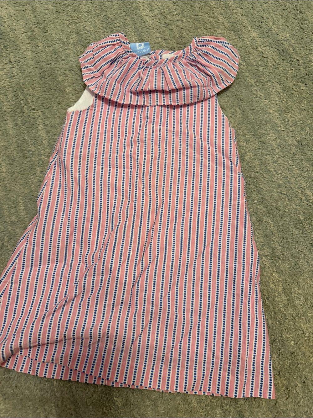 bella bliss Pink and Navy Striped Ruffle Collar Dress